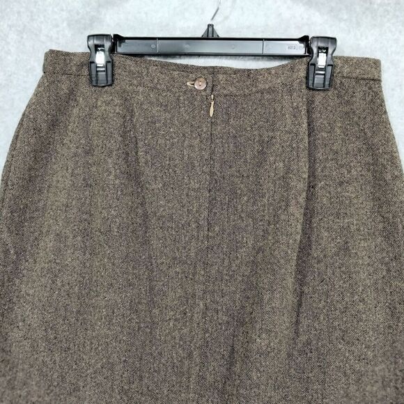 VTG Sag Harbor Skirt Womens Size 14 Brown Wool Blend Fringe Tweed Embroidered - Picture 8 of 10